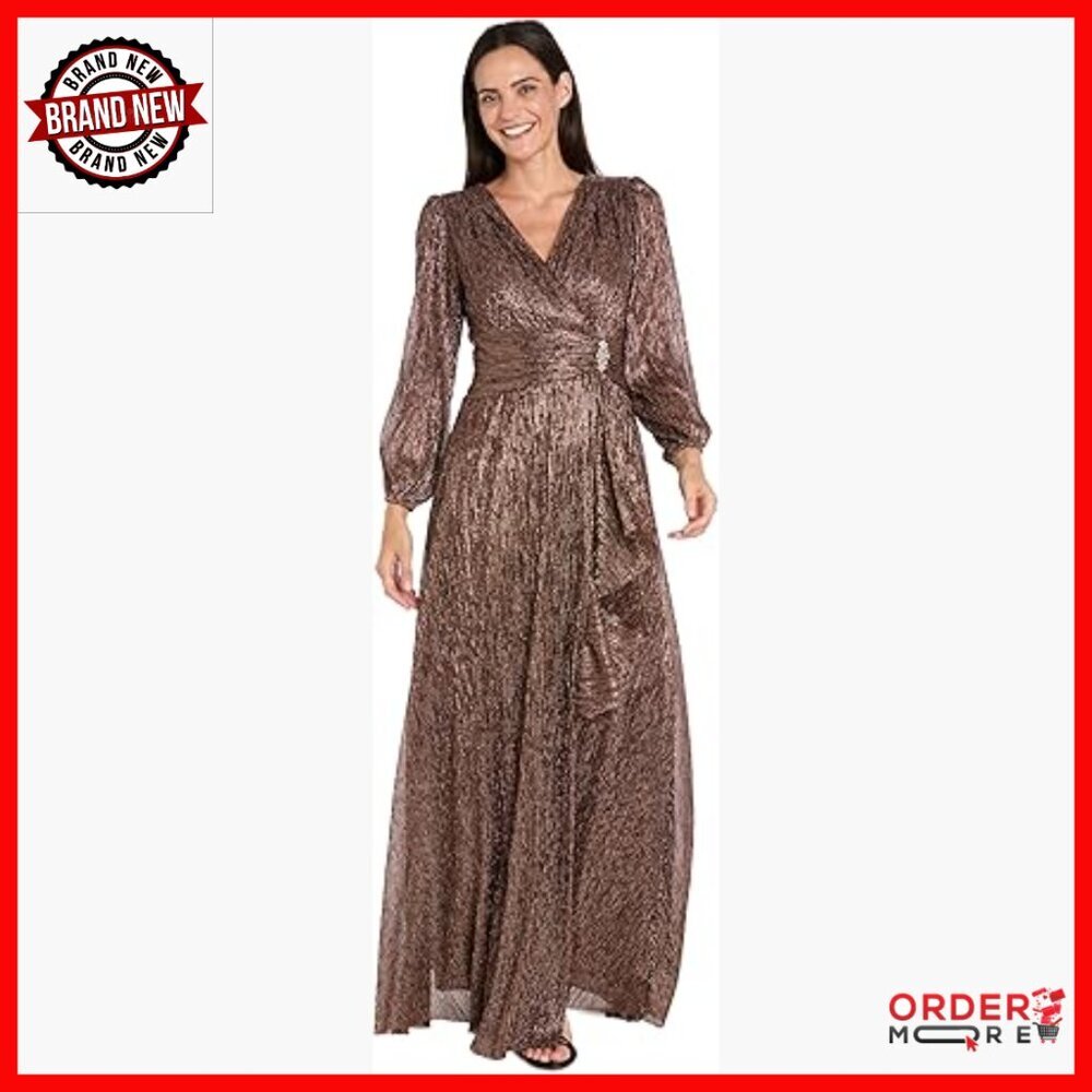 Long Sleeve Pleated Wrap Maxi Dress Formal Evening Gown Ruffle Waist